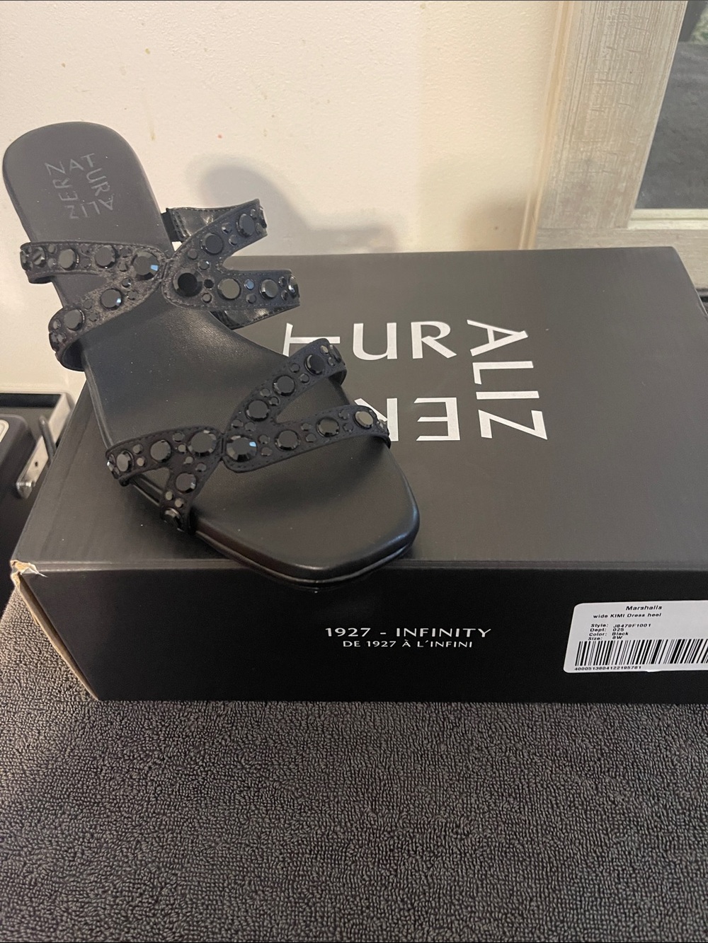 Black Embellished Slide Sandals by Naturalizer 8W, kimi. Beautiful sandals
